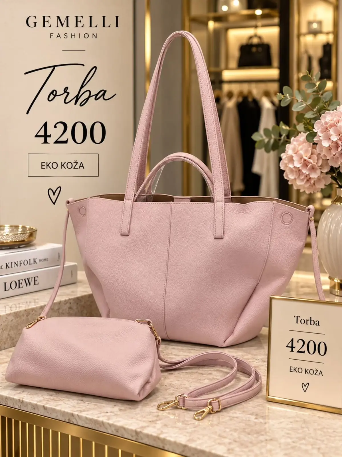 Torba od eko kože, roze