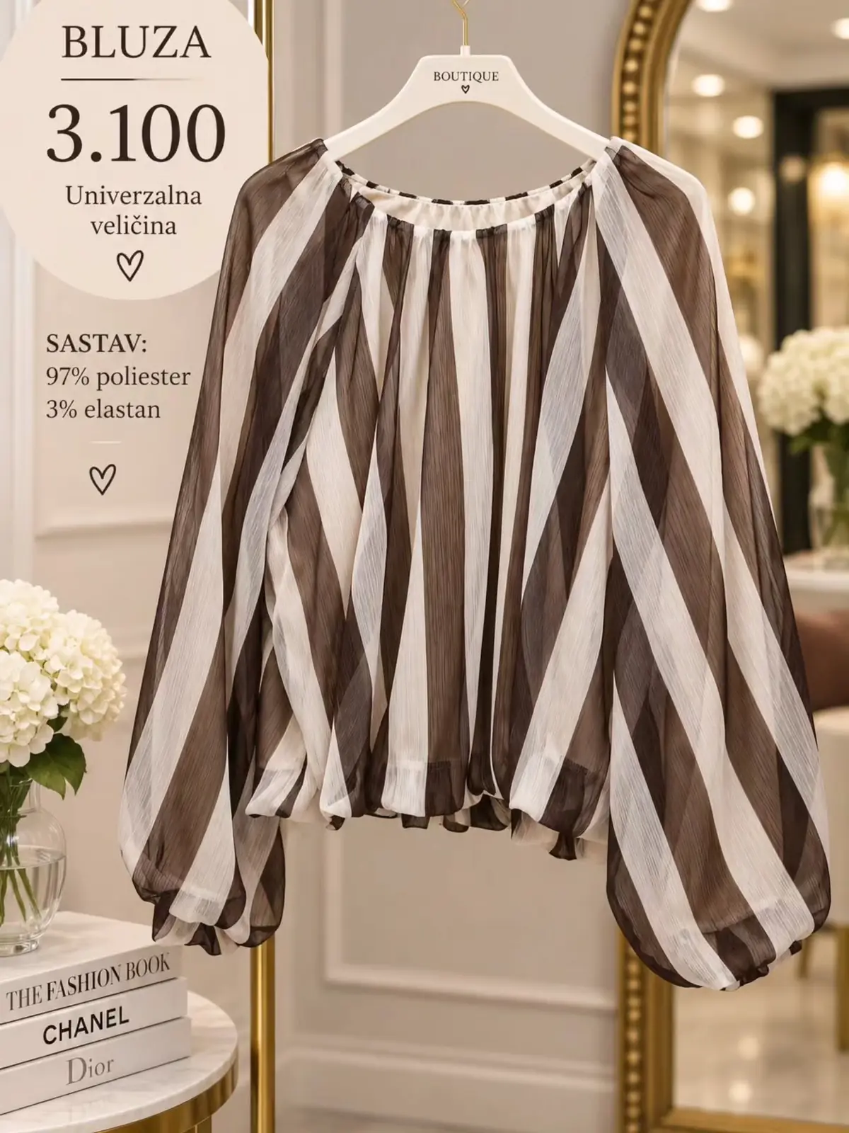 Prugasta bluza sa balon rukavima